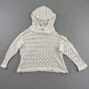 Impact Hoodie Women Medium White Crochet Knit Pullover Long Sleeve Boho USA